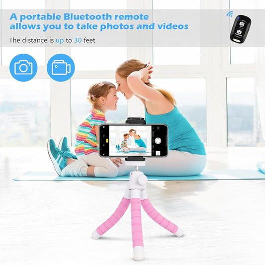 Ubeesize Portable Tripod Stand with Wireless Remote & Clip, Flexible Phone Holder for Video Recording (Pink)