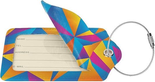 2PC Colorful Abstract Luggage Tags for Suitcases, Art Blue, Orange, Purple Geometric Pattern Suitcase Tags with Privacy Name Labels ID Cards for Travel Bag Backpack for Women Men Boys Girls