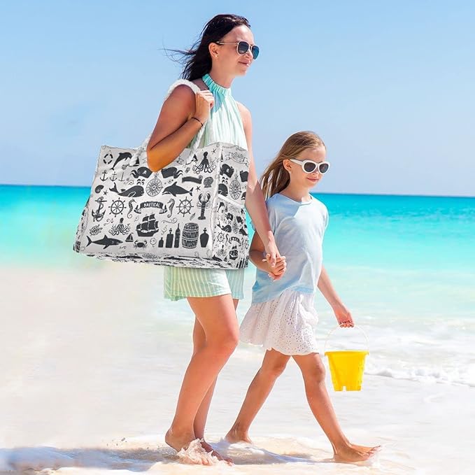 senya Large Beach Shoulder Bags Canvas Tote Water Resistant for Gym Travel Daily