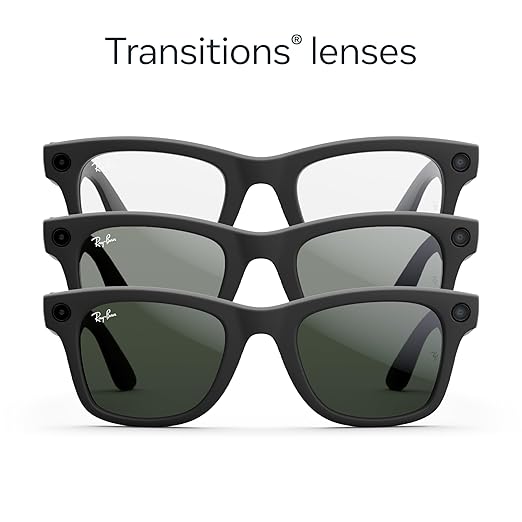 Ray-Ban Meta (Gen 1), Wayfarer, Matte Black | Smart AI Glasses for Men, Women —12 MP Camera, Open-Ear Speakers for Audio, Video Recording and Bluetooth -Transitions® Green Lenses - Wearable Technology