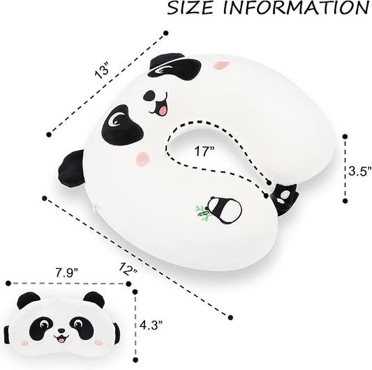 Sexysamba Cartoon Headrest & Neck Pillow for Kids Boys & Girls, Teens, Travel Accessories for Airplane, Car, Recline, Memory Foam Cute Travel Pillow with Sleep Eye Mask - Panda