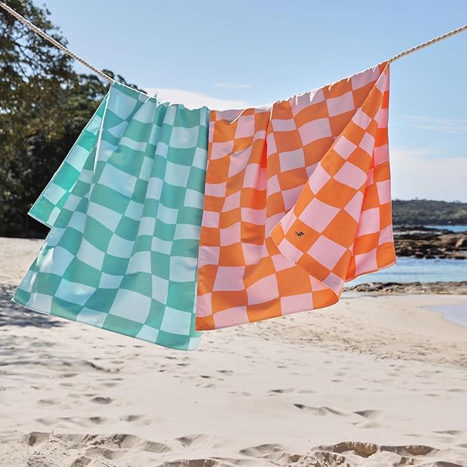 Dock & Bay Beach Towel - Quick Dry, Sand Free - Compact, Lightweight - 100% Recycled - Includes Bag - Check Mate - Extra Large (200x90cm, 78x35)