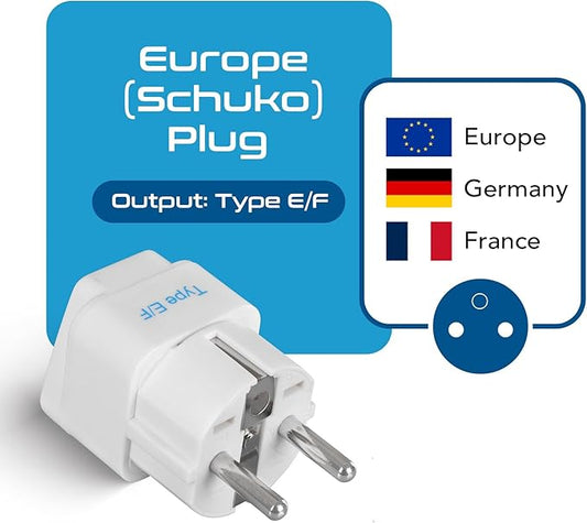 Ceptics Schuko, Germany France Travel Power Adapter, Grounded European Plug - Type E/F Outlet, Adaptor for USA to Europe EU Socket - 3 Pack - Use In Norway, Korea, Spain, Greece, Russia, Iceland