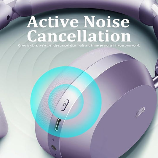 Wentronic Y04 Bluetooth Headphones Active Noise Cancelling Wireless Over Ear Headphones 48 Hours Playtime High Sound Quality Foldable Headphones with Soft Ear Cushion for Travel - Purple