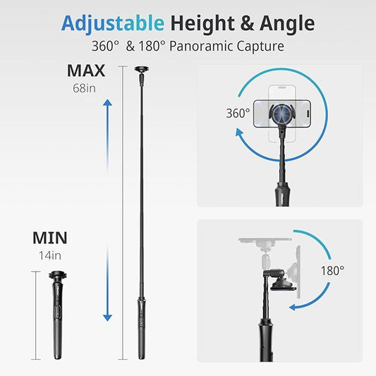 UBeesize 68'' Magnetic Selfie Stick Phone Tripod with Wireless Remote, Extendable Cell Phone Tripod Stand, Compatible with MagSafe, Cellphone Tripod for iPhone 17 16 15 14 13 12 and Android Phones
