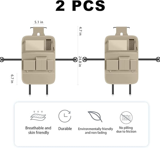 Car Seat Organizers,Multi-functional Back Seat Protectors, Storage Pouches, and Tray Holders (for Cars, Kids, Seat Back and Rear Seats) (Plain Beige, 2 Pcs)