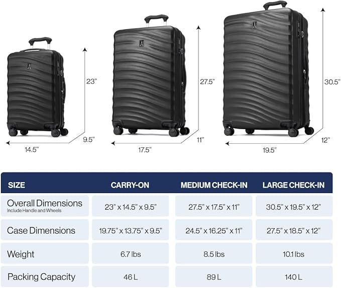 Travelpro Maxlite Air V2 Hardside Expandable Luggage, 8 Spinner Wheels, Lightweight Hard Shell, TSA lock, Shadow Grey, 3-Piece Set (21/25/28)