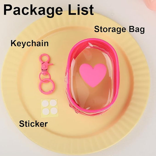 Charging Cable Storage Bag, Lovely 3D Love Heart Waves Design Transparent Compact Travel Cables Carrying Storages Case Electronic Accessories Charger Cord Wire Organizer, Rose Love