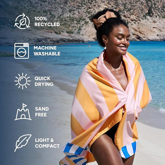 Dock & Bay Beach Towel - Quick Dry, Sand Free - Compact, Lightweight - 100% Recycled - Includes Bag - Mellow Yellow - Large (160x90cm, 63x35)