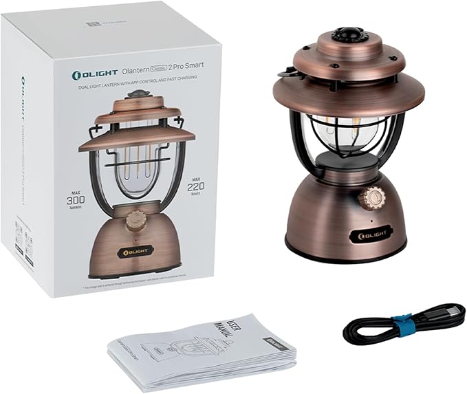 OLIGHT Olantern Classic 2 Pro APP Control Camping Lantern, 300 Lumens LED Rechargeable Lamp Flashlight with Dual Light Sources for Hurricane, Emergency, Hiking, Home Decor (Vintage Copper)