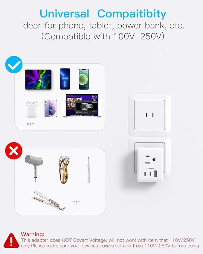 US to Japan Plug Adapter, 2 Prong to 3 Prong Outlet Adapter with 3 AC Outlets 3 USB Ports(1 USB C), Type A Travel Power Adapter for USA to Japanese Philippines China, Multi Plug Wall Outlet Extender