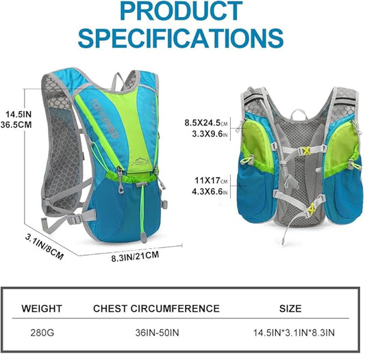 Hydration Pack Backpack,IX INOXTO Running Hydration Vest with 1.5L ( 50 oz) Water Bladder for Men Women,Lightweight Water Backpack for Hiking Cycling Climbing Camping