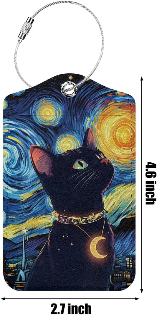 Cat Star Luggage Tag, Suitcase Tags with Privacy Flap and Metal Loop, Luggage Tags for Suitcases, Identifiers Travel Essentials Bag Tag, Cat Lovers Gifts for Women Girls Friends Sister