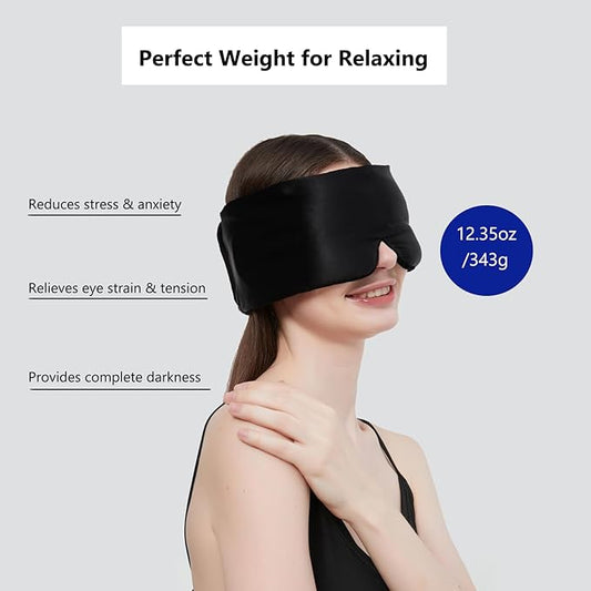 Weighted Eye Mask Silk ALASKA BEAR for Sleeping, Wraparound Style Compression, Wide Headband and Large Coverage Ears for Sound-muffling, Microwavable Beads Filled