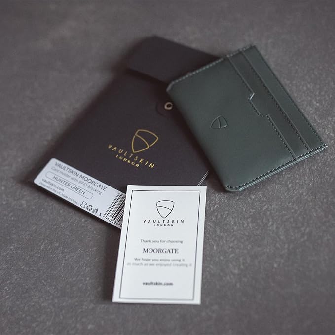 Vaultskin MOORGATE Slim Card Holder - Minimalist Leather Wallet, RFID Blocking Sleeve, Fits Front Pocket, for Men and Women
