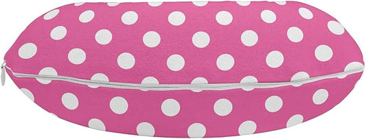 Ambesonne Pink Polka Dots Travel Pillow Neck Rest, Rows and Columns Ordered Arrangement Feminine Abstraction Graphical, Memory Foam Traveling Accessory for Airplane and Car, 12", Pink and White