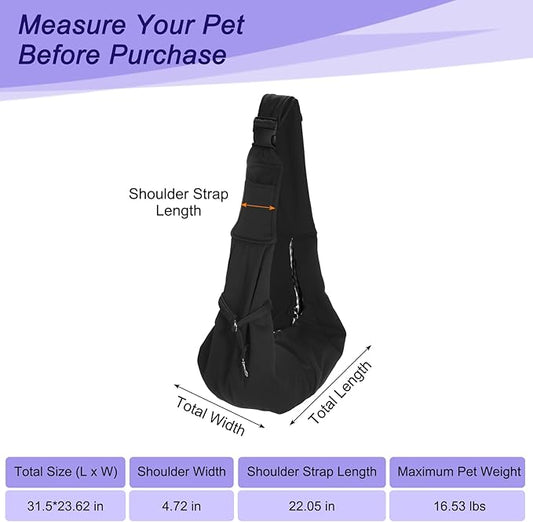 PETAXCELL Dog and Cat Sling Carrier Up to 16.5 Lbs, Hand-Free Reversible Pet Sling Carrier with Adjustable Strap and Pocket, (Black, 1 Pcs) Intended for Hiking/Camping/Traveling