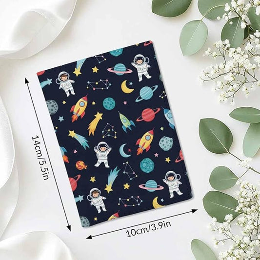 Space Passport Holder for Travel Astronaut Spaceship Rocket Moon Star Planet PU Leather Passport Cover Wallet Cute Passport Card Holder for Women and Men