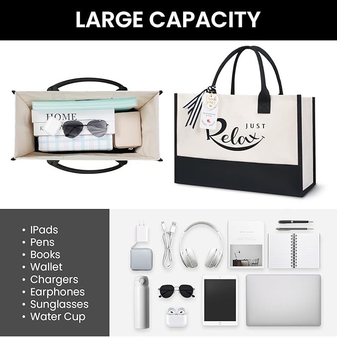 BAGAIL Initial Tote Bag, Personalized Birthday Gifts for Women, Teacher, Friends, Mom, Wedding, Monogrammed Beach Bag