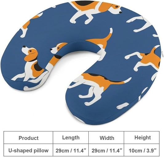 Luxurious Memory Foam U-Shape Pillow, Beagle Dog Purple Art U-Shaped, Neck & Head Support for Travel Airplane Office Sleep, Washable Cover Comfort