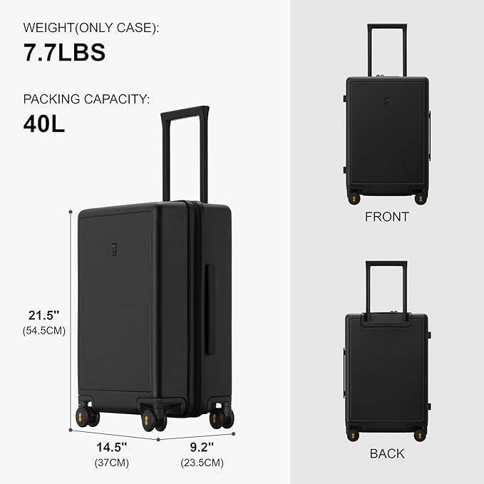 LEVEL8 Elegance Carry-on Suitcase, 20 Inch Carry on Luggage, Hardside Large Suitcases with Wheels, Tavel Bag with Tsa Lock, Black