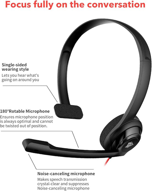 NUBWO HW02 USB Headset with Microphone Noise Cancelling &in-line Control, Ultra Comfort Computer Headset for Laptop pc, On-Ear Wired Office Call Center Headset for Boom Skype Webinars (USB-A)