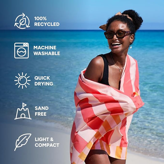 Dock & Bay Beach Towel - Quick Dry, Sand Free - Compact, Lightweight - 100% Recycled - Includes Bag - Raspberry Road - Large (160x90cm, 63x35)