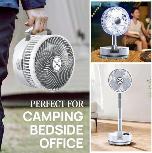 8 inch Portable Fan-Battery Operated Fan, Oscillating Rechargeable Fan with 20000mAh, Remote Control LED Lights, 72HR Run Time, Outdoor Portable Foldable Fan for Camping&travel (White