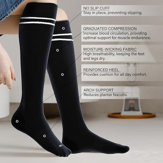 LEVSOX Viscose Made from Bamboo Compression Socks for Pregnant Women 20-30 mmHg Knee High Cute Mens Supports Socks for Travel