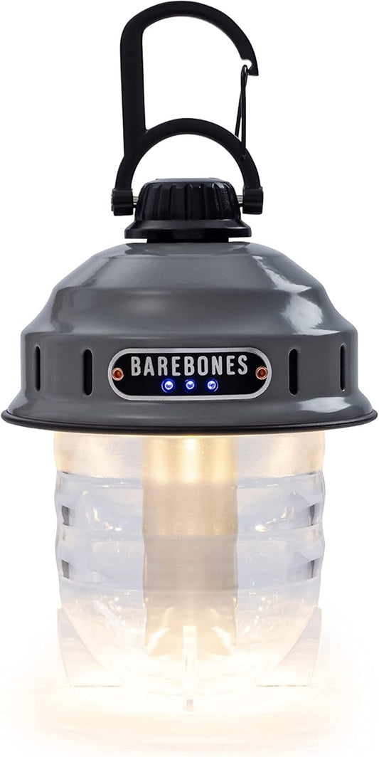 Barebones Beacon Hanging Light – State Grey, Rechargeable LED Camping Lantern with Adjustable Brightness – Weatherproof Vintage-Style Hanging Lantern for Outdoor Adventures and Year-Round Use