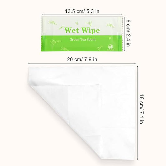 Individual Hand Wipes, 100 PCS Wet Wipes Individually Wrapped, Wet Napkins Travel Size for Wedding, Barbecue, Restaurant, Green Tea Scent