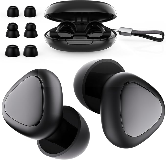 Ear Plugs for Sleeping Noise Cancelling, 45dB Reusable Silicone Earplugs with 6 Eartips and Carry Case, Ear Plugs for Concert & Hearing Protection, Sleep, Travel, Focus & Noise Reduction, Black