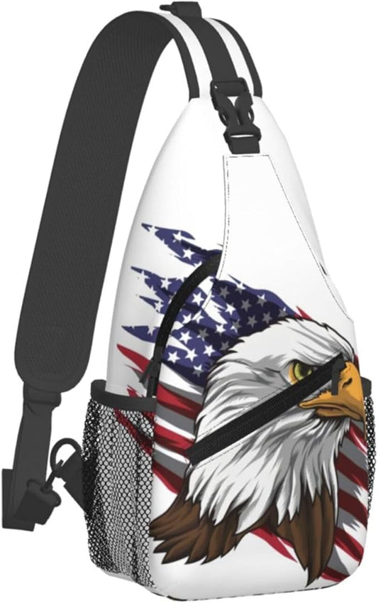 Eagle American Flag Sling Bag Multipurpose Crossbody Sling Backpack Travel Cycling Hiking Shoulder Bag For Women Men