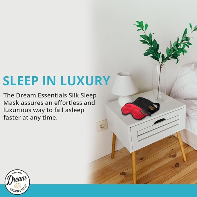 Dream Essentials Ultra Silk 360 Sleep Mask, Red Jacquard, All Natural Hypoallergenic Mulberry Silk, 2 Fully Adjustable Straps, Thin Profile mask Great for Side, Stomach or Back Sleepers