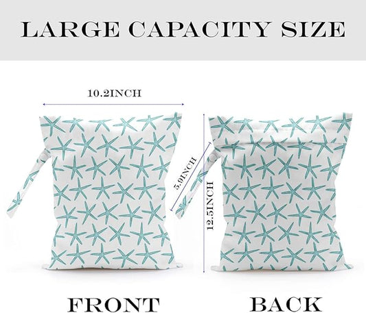2 Pcs Wet Bag, Wet Dry Bag, Wet Bag for Swimsuit, Travel, Beach, Pool, Stroller, Diapers, Dirty Yoga Gym Clothes, Toiletries, Makeup Bag, Beach Bag Ocean Starfish Anchor Décor Birthday Gift for Women.