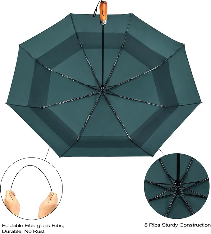 Lejorain Large Folding Golf Umbrella - Compact Mens Umbrellas Travel Rain and Windproof 54inch Collapsible Automatic Open Close Umbrella 210T Teflon Vented Double Canopy