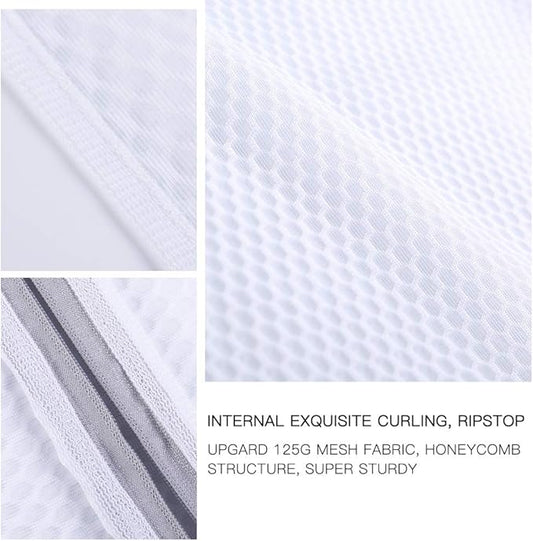 Kimmama Laundry Mesh Wash Bags, Lingerie Bags for Washing Delicates, White Net, Grey Zipper, 2XL,2L & 1M