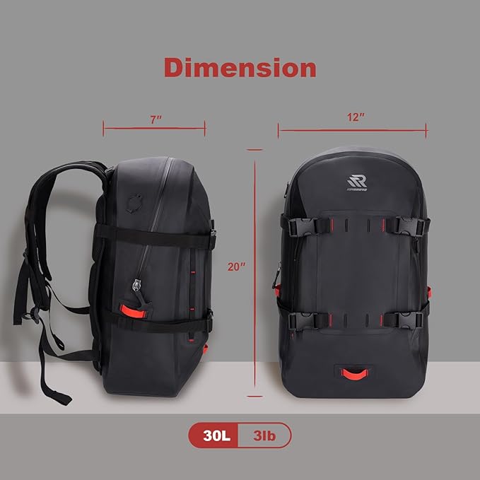 Airtight Waterproof Backpack 30L, Floating Dry Bag with Resin Zipper, IPX7 Gear Protection Large Capacity for Men, Kayaking, Paddle Boarding, Fishing, Travel, Surfing, Work, Outdoor Black
