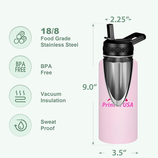 Personalized Custom Print in USA Water Bottle 100Pcs 32oz Stainless Steel Double Wall Coffee Cup with Lid & Straw Insulated Tumbler with Colorful Text Logo Photo