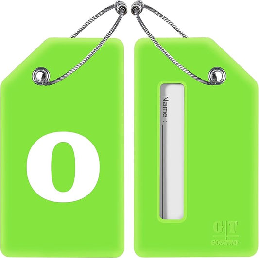 Gostwo 2 Pack Silicone Luggage Tags for Suitcases, 26 Initial Letter Baggage Labels Handbag School Bag Suitcase Instrument Tag with Stainless Steel Loop(Green)(Letter O)