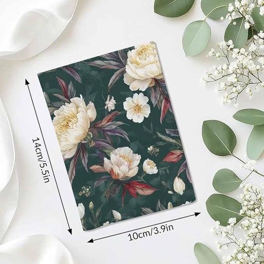 Peonies Passport Holder for Travel Floral Leaf Meadow Plants PU Leather Passport Cover Wallet Cute Passport Card Holder for Women and Men