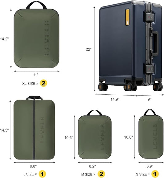 LEVEL8 Carry On Luggage Airline Approved Zipperless with Aluminum Frame, Hard Case Luggage with Spinner Wheels, Metal Travel Suitcase with Packing Organizers, 20 Inch, Blue