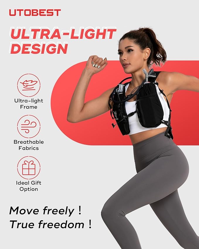 UTOBEST Upgrade Running Hydration Vest 10L, Running Backpack for Women Men Multi-Functional Storage, Adjustable Water Vest for Trail Marathon Race Jogging Cycling
