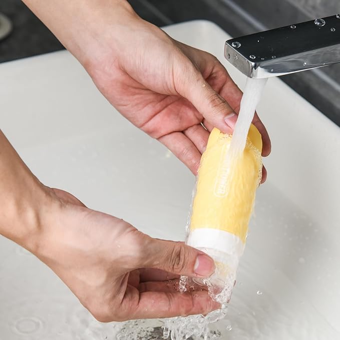 Silicone Travel Bottles for Toiletries with Labels, 3oz TSA Approved Squeezable Travel Size Containers, Leak Proof Travel Shampoo and Conditioner Bottles with Toiletry Bag (4 Pack, Light Color)