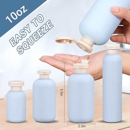 ASEVAT Travel Refillable Shampoo and Conditioner Bottles - 10 oz Plastic Squeeze Bottles with Flip Cap for Toiletries and Liquids (3Pcs)