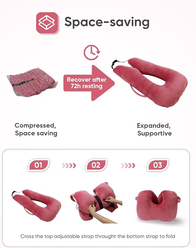 Car Travel Pillow for Kids Adults, Raised Padding Head and Neck Support Car Seat Sleeping Pillow for Toddlers, Portable U Shaped Body Pillow for Car Seat On Road Trip (Magenta)