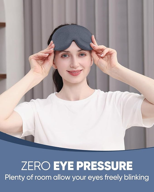 MZOO Luxury Sleep Eye Mask for Side Sleeper Men Women, Zero Eye Pressure 3D Sleeping Mask, Light Blocking Patented Design Night Blindfold, Soft Eye Shade Cover for Travel, Grey