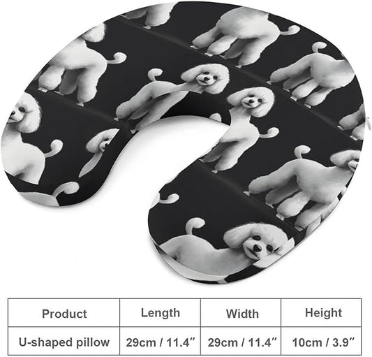 Breathable U-Shaped Neck Pillow Memory Foam Travel, Poodles in Grey and White U-Shape, Machine Washable Support Home Office