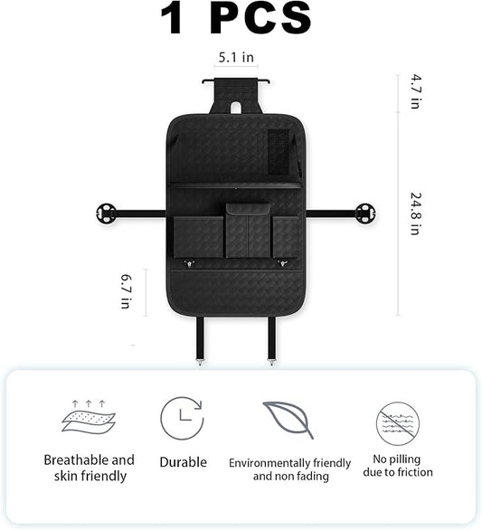 Car Seat Organizers,Multi-functional Back Seat Protectors, Storage Pouches, and Tray Holders (for Cars, Kids, Seat Back and Rear Seats) (Woven Black, 1 Pcs)