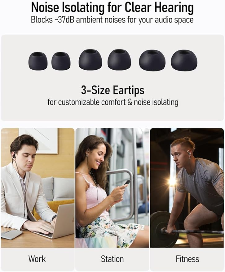 Vibes 201MC Wired Earbuds in-Ear Headphones with Mic, USB C to 3.5mm Adapter & Braided Cord, Noise Isolating Bass Driven USBC Earphones, Carry Case, Ear Buds Tips, 3.5mm Jack (Clear Brown)